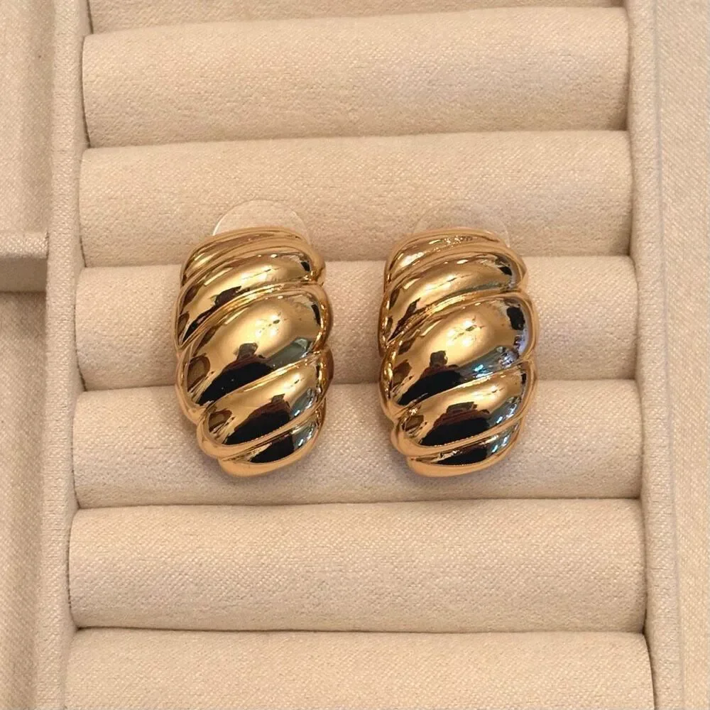 Scalloped Dome Earrings | Gold Tone | 1 1/4” Length